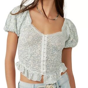 Free People Oh Baby Puff-Sleeve Top - Tea Combo, Size Medium
